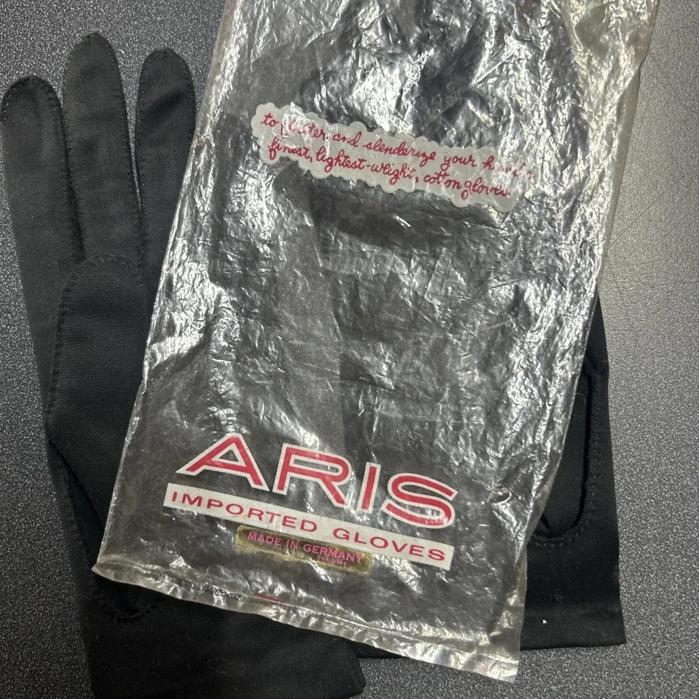 Vintage ARIS Cotton Gloves Embroidered Small Black Germany